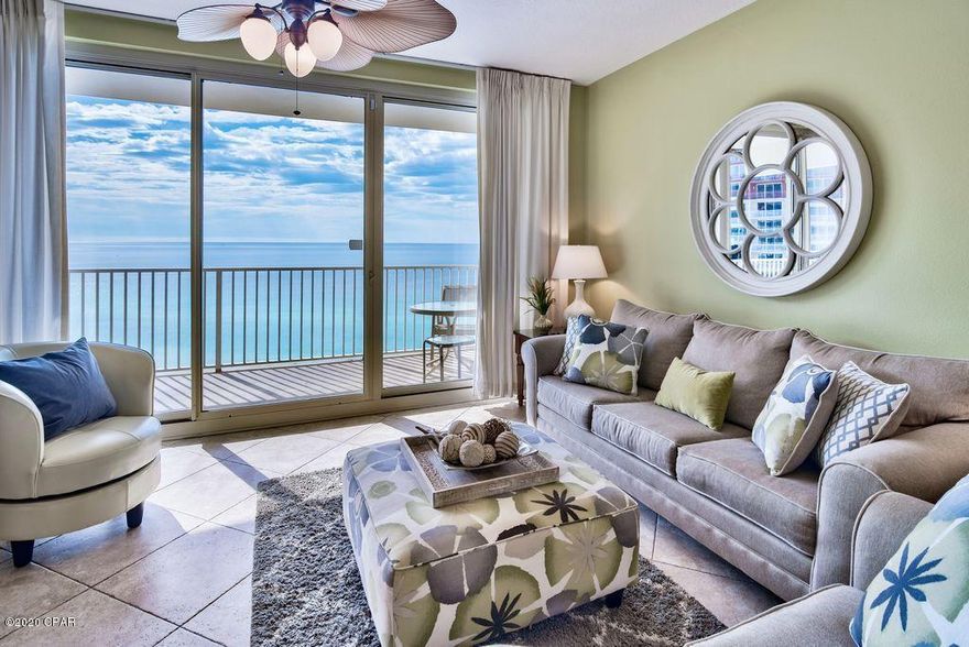 CURRENTLY UNDER CONTRACT, SELLER ACCEPTING BACKUP OFFERS ........ RENTAL POWERHOUSE: Grossed $44,657.56 in 2019. It was rented for 231 days (with 10 owner days). One of the nicest 2bd's in Shores of Panama. COMPLETELY UPGRADED AND UPDATED.  NO CARPET ANYWHERE.  Master Bedroom and living room have views out to the gulf. This is the style with the really large balcony. Stainless Steel appliances, extra Owners Closet built in master bedroom.  New faucet in kitchen, NEW GRANITE IN KITCHEN, undermounted sink, Water filtration system, New hot water heater, New commodes.