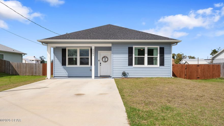 Charming 3-bedroom, 2-bath home built in 2023 featuring 1,484 square feet of living space. This home offers a bright open-concept floor plan with a spacious living area and plenty of natural light. The kitchen features modern appliances, ample cabinetry, and great workspace for cooking and entertaining. The primary suite includes a private bath and walk-in closet for added comfort. Step outside to enjoy the fully fenced backyard, perfect for pets, kids, or outdoor gatherings. Conveniently located near shopping, dining, schools, and just a short drive to the beaches and downtown Panama City.