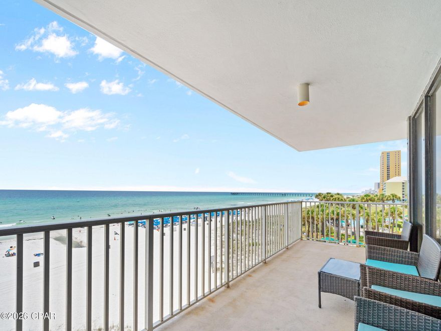 Welcome to your gulf-front retreat at Edgewater Beach & Golf Resort in Panama City Beach! This spacious 3BR/3BA corner unit offers ~1,703 sq ft with panoramic Gulf views and a large wraparound balcony perfect for enjoying sunsets and coastal breezes. Sold fully furnished and turnkey, this condo features new flooring, new furniture, sun-blocking drapes, a new refrigerator, and a fully equipped kitchen with granite countertops. The open layout is ideal for entertaining, and with 2 sleeper sofas, the unit can sleep up to 12, making it a strong vacation rental investment. Each bedroom has its own private bath, while the primary suite includes a garden tub and double vanities. Resort-style amenities include 11 pools (10 seasonally heated), a lagoon pool with waterfalls, kids splash pad, 3-par golf course, pickleball & basketball courts, fitness center, private cabanas, and tram service throughout. Enjoy beachfront dining and poolside service at Ocean's Bar & Grill, with owner discounts on food & beverages. Located in the heart of Panama City Beach, this is the perfect beachfront condo, second home, or income-producing property.