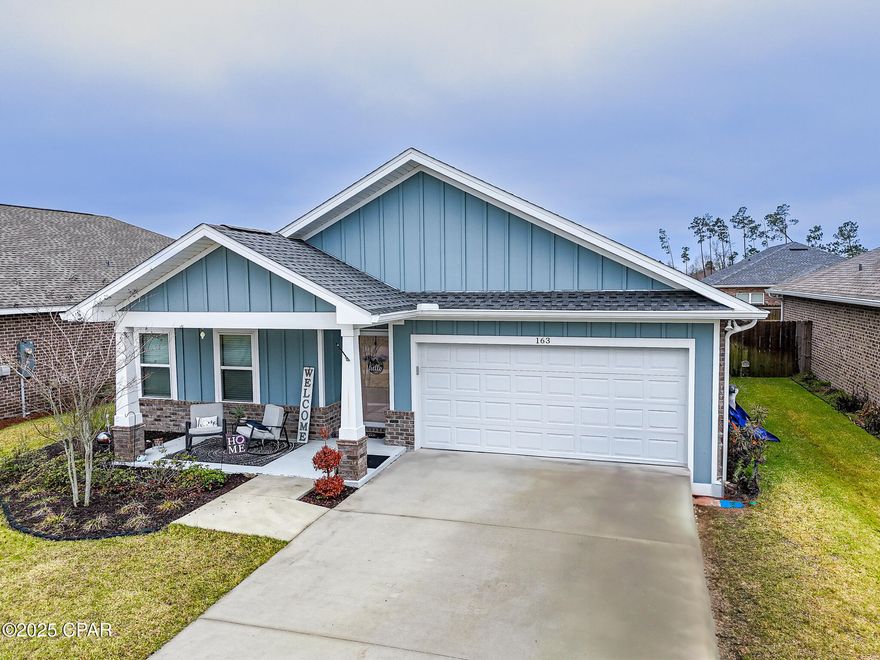 Welcome to this beautifully maintained 3-bedroom, 2-bathroom home located in the desirable Camryn's Crossing Community of Panama City, Florida. This inviting home offers a perfect blend of comfort and functionality with a spacious layout designed for easy living.

The property features a Double Garage with a large driveway for additional parking, fenced-in backyard, ideal for pets, children, or outdoor gatherings, offering privacy and tranquility. You'll love the climate-controlled shed, perfect for extra storage, or use it as a workshop or hobby space. Additionally, the home boasts an additional covered patio with electricity, providing an excellent area for outdoor entertaining, relaxing, or enjoying Florida's beautiful weather year-round.  The owners have also installed gutters on all four sides of the house and a Culligan whole house water softener.

Inside, the home offers a warm and welcoming atmosphere, with well-appointed living spaces and modern finishes. Whether you're relaxing in the cozy living room, cooking in the up to date kitchen, or retreating to one of the three spacious bedrooms, this home has everything you need.

Located in a peaceful neighborhood only 15 minutes from the beach with easy access to local amenities, schools, shopping, and dining, this home is a true gem in Panama City.

Along with all of these features, the home comes with a transferrable Choice Home Warranty Policy that is good through 11/28/2026.

Don't miss out on the opportunity to make this wonderful house your home!