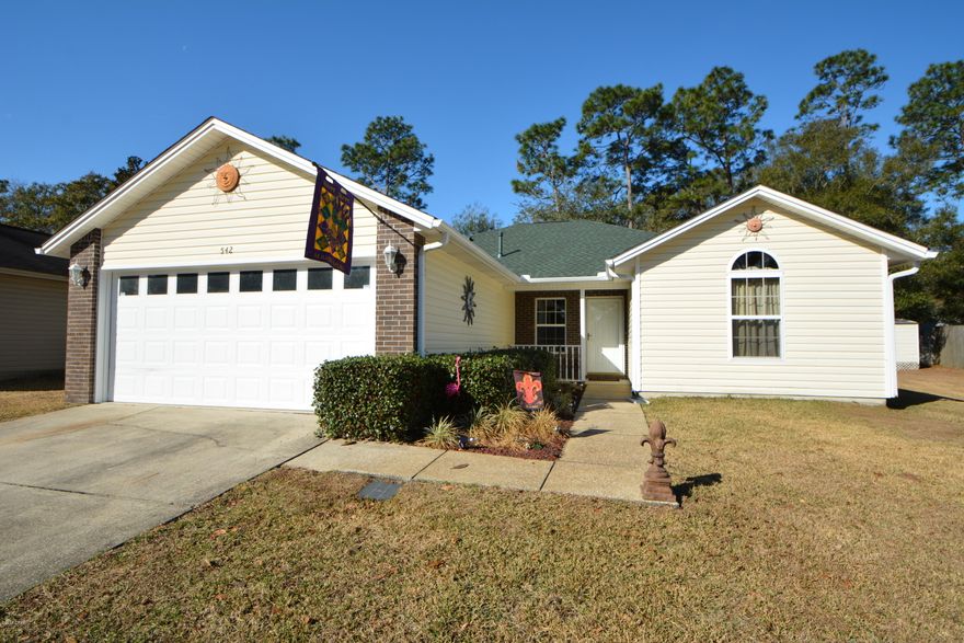 Fantastic one-owner home in the desirable Shadow Bay subdivision - now available! The popular split-bedroom design has three bedrooms and two baths. As you enter the home you will appreciate the spacious family room with its vaulted ceiling.The eat-in kitchen has lots of natural light, breakfast bar & pantry and all appliances remain. The roomy master has two closets and the master bath has double sinks and a separate toilet/shower area. Off the kitchen is a relaxing screened porch and a large back yard with a storage shed with electricity. There is also a two-car garage and sprinkler system on a separate well for cost savings.For your peace of mind, the roof is only one year old, there is a termite bond on the home, the home is not in a flood zone and the water heater is two years old.