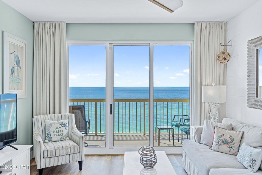 This property has sold! Discover similar listings by reaching out to us for an updated list of available properties that match your preferences. Extensively renovated and professionally decorated, this fantastic 2BR/2BA+BUNK ROOM (sleeps 8) in Calypso is thoughtfully designed down to the smallest detail. You will love all the beautiful custom features in this unit - from the unique accent walls throughout (shiplap walls in the living room, bar area and master bedroom and bath; board and batten accent wall in the guest bedroom), to the custom features in the bedrooms/bathrooms, high-end furniture and decor, and made-to-order black out drapes or shutters. Step out onto your private balcony and take in breathtaking vistas from the 12th floor of the Gulf and awe-inspiring sunsets. Two of the bedrooms offer king-sized beds (while the third bedroom features a queen-sized bed with storage), all plush pillow-top mattresses are new. The luxurious gulf-front master bedroom boasts a walk-in closet and an upgraded ensuite bath replete with a frameless walk-in glass shower, marbled accents, niches and a built-in bench. Every bathroom has been enhanced with new comfort height toilets and upscale resort features like magnified lighted makeup mirrors, wall mounted hair dryers, and dual vanities with marble countertops. Notably, the owner thoughtfully upgraded the main bathroom to include an additional sink.

To accommodate additional guests, the sofa in the main living area is a pull-out queen-sized bed; both the sofa and the love seat are slip-covered for easy maintenance.

The well-equipped kitchen comes with high-end stainless steel appliances and a new double sink, with lots of cabinets for storage. There is a separate bar area with a sink and custom floating shelf and under-cabinet lighting in the rest of the kitchen. A convenient laundry room boasts an LG extra-large capacity front-load washer and dryer. 

Calypso is popular because you can't beat its location. It offers direct access to Panama City Beach's renowned white sand beaches and emerald Gulf waters. Pier Park is right across the street, offering a world of convenience with its shops, dining, and entertainment. The airport is just 14 miles away. 

Calypso Resort is known for its world-class on-site amenities including its two large seasonally heated gulf-front pools, fitness center, tiki bar and grill, general store, covered parking, and easy access to beach activities like jet ski rentals and banana boat rides.