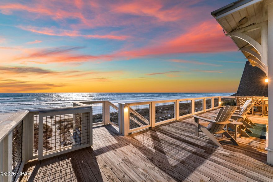 Charming coastal retreat with timeless beach-house appeal, ideally located on the highly sought-after east end of Panama City Beach. This beautifully renovated 4-bedroom, 2.5-bath Gulf-front home sits on an expansive 50' x 250' lot and offers stunning Gulf views from most rooms, including the primary suite, secondary bedrooms, living room, and kitchen — plus more than 2,000 square feet of balconies and decks designed to soak in the scenery.
The elevated design features a spacious lower level with dual garage bays, providing generous space for parking, storage, beach gear, and all your outdoor toys. Just beyond, the covered ground-level entertaining area is built for relaxation, complete with ample seating and swing seating — perfect for game days, gatherings with friends, or unwinding while enjoying the Gulf breeze and open views.
Inside, a full renovation showcases exceptional craftsmanship and high-end designer finishes throughout. The kitchen and bathrooms feature Italian Carrara marble, Viking appliances, Kohler and Newport Brass fixtures, Ann Sacks and Aguayo tile, and custom details at every turn. The living area and kitchen are accented by stunning 200-year-old hand-hewn salvaged beams, blending historic character with modern coastal luxury. Smart home technology includes Control4 lighting and automation, security cameras, and integrated flat-screen TVs.
Major upgrades provide peace of mind and efficiency, including all new hurricane-impact windows, solid shiplap interior walls, oak flooring, updated plumbing and wiring, a 5-ton HVAC system, hurricane strapping, and a durable metal roof. This home is truly turn-key and ready to enjoy.
Whether you're searching for a primary residence, luxury vacation getaway, or high-performing investment property, this Gulf-front gem delivers the relaxed beach lifestyle buyers dream about — just bring your flip-flops and start living on island time.