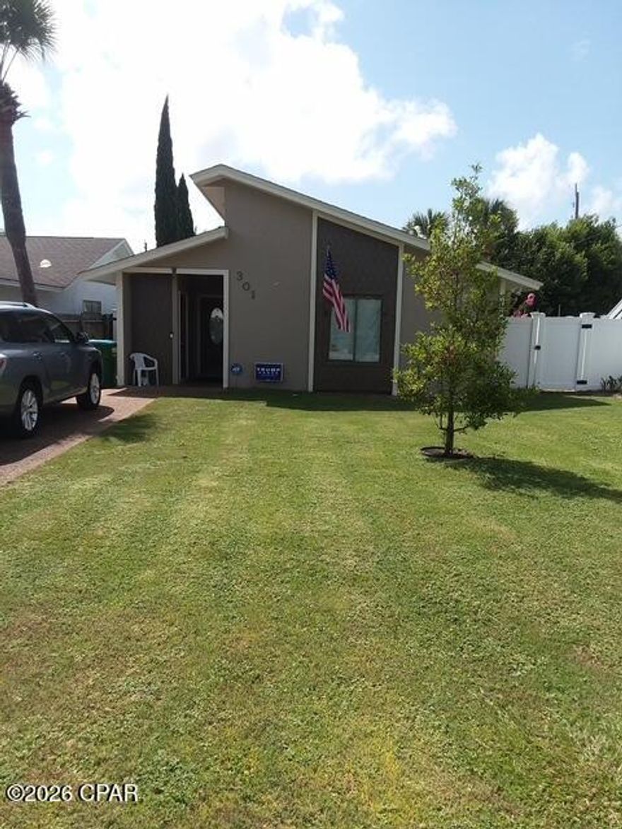 Located in the highly desirable Bid-A-Wee Beach area, 301 Petrel Street offers relaxed coastal charm, privacy, and exceptional outdoor living—just a very short walk from the white sands and emerald waters of the Gulf of Mexico.

Situated on an oversized parcel with extra land and a secondary entrance from Crane Street, this two-bedroom one bath property provides rare flexibility, added privacy, and—ideal for expansion, additional parking, and expanded outdoor use.

The backyard is a true highlight, featuring a large 14' x 28' in-ground pool, perfect for entertaining, cooling off after a beach day, or enjoying the Florida sunshine year-round. With ample outdoor space, this home is designed for relaxation.

Inside, the home offers a bright and welcoming interior with high ceilings and an open layout for everyday living. Recent upgrades include storm rated windows, a new utility panel and weather head, and exterior paint.

This property is well-suited as a second home, with strong appeal for buyers seeking space with outdoor amenities, and proximity to the beach.

301 Petrel Street delivers an exceptional opportunity to own a versatile coastal property in one of Florida's most sought-after beach communities.