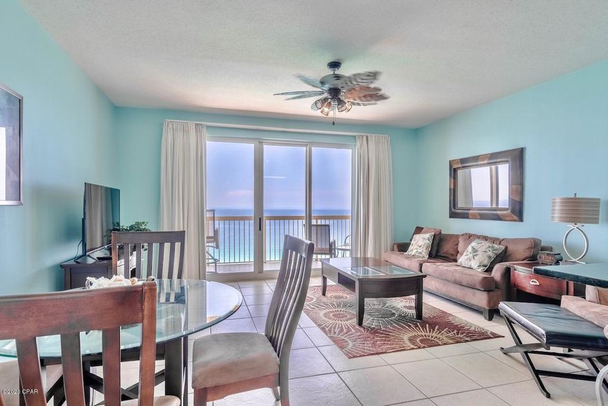 CURRENTLY UNDER CONTRACT, SELLER ACCEPTING BACKUP OFFERS. DIRECTLY ON THE BEACH. FRONT ROW TO FOURTH OF JULY AND NEW YEAR'S EVE FIREWORKS AND VIEWS OF THE BEAUTIFUL GULF OF MEXICO.  This ONE Bedroom TWO Bath boast of Beautiful Sunsets. Fish from the Pier or right across the street  Shop at Pier Park with good food and entertainment. Master Bedroom has King bed and Master ensuite. This condo has built-in bunks and full bath with walk in shower. Living room has sleeper sofa and 50 inch flat screen TV. Stainless appliances and black granite countertops. Freshly painted in 2018, New hotwater heater in Feb 2017. All tile except for master bedroom. THIS IS A MUST SEE. SCHEDULE YOUR SHOWING TODAY.