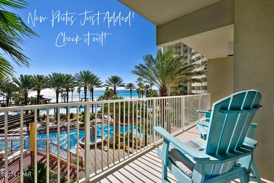 UNDER CONTRACT BUT SELLER WILL CONSIDER BACK UPS. First impressions are everything and this beach chic fully furnished condo certainly delivers! Step into this stunning unit and be greeted by an abundance of natural light and an unobstructed view of the Emerald waters of the Gulf and gorgeous resort. This 3rd floor condo boasts 2 spacious bedrooms, 2 bathrooms and a dedicated parking space on the SAME FLOOR, making it perfect for family or guests to enjoy Shores of Panama without the annoyance of the elevators. The primary bedroom features a large window providing a beautiful view of the resort as well the beach, while the second bedroom is a bunkroom that has been artfully converted into a true bedroom. The unit includes a spacious balcony, perfect for enjoying a morning cup of coffee. The living room is bright and airy and the kitchen includes 2021 appliances and a breakfast bar, perfect for entertaining. In addition, this property offers more than just a beautiful living space. You can stay fit and healthy in the fitness center, or relax and enjoy the iconic resort style pool with a happening bar. Located centrally with easy access to public transportation, nearby restaurants and grocery, making it the perfect location for those who value convenience and comfort. Don't miss out on the opportunity to make this stunning modern condo your home. Contact your favorite agent today to schedule a viewing.