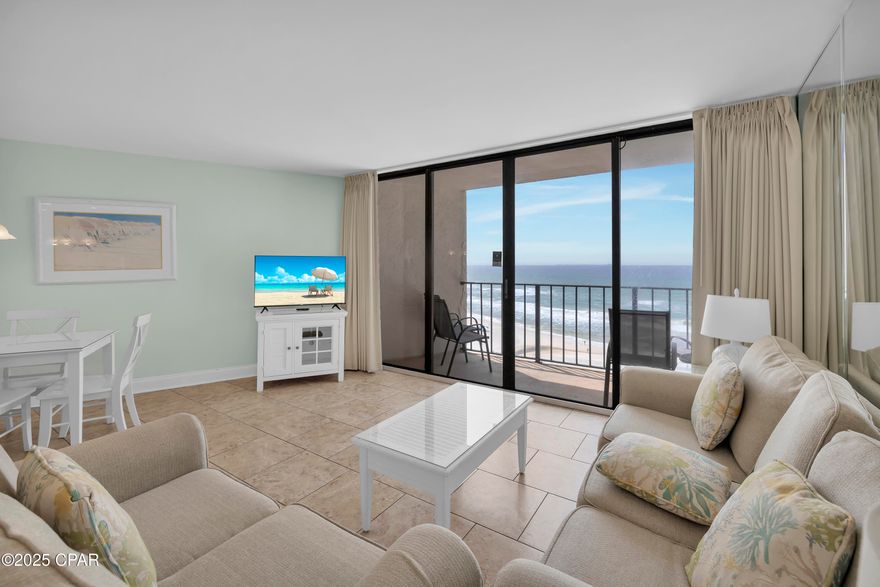 GULF FRONT VIEWS, SOLID RENTAL HISTORY, AND IMPORTANT SAFETY UPGRADES—WELCOME TO UNIT 910 IN EDGEWATER TOWER 3. Originally purchased as a model unit during new construction, this residence has had just one owner—an increasingly rare and special legacy for a gulf front condo. This two-bedroom, two-bath condo averages $30,000 in gross rental income annually. Thoughtful updates include new bedroom flooring, refreshed kitchen lighting and ceiling, stylish furniture updates in the primary bedroom, and a newer water heater (2023). The layout offers a private balcony with gulf front views, a cozy breakfast nook, and a spacious living area ideal for relaxing or entertaining. Edgewater Beach and Golf Resort is one of Panama City Beach's premier destinations, featuring 11 pools, 6 hot tubs, a nine-hole golf course, tennis and pickleball courts, a fitness center, and on-site restaurants. Tower 3 stands out with its completed NEW fire sprinkler retrofit, providing an added layer of peace of mind. Centrally located near shopping, dining, and entertainment, Unit 910 is ready to serve as your beach escape or investment opportunity. All information is deemed reliable but not guaranteed; buyer to verify if important.