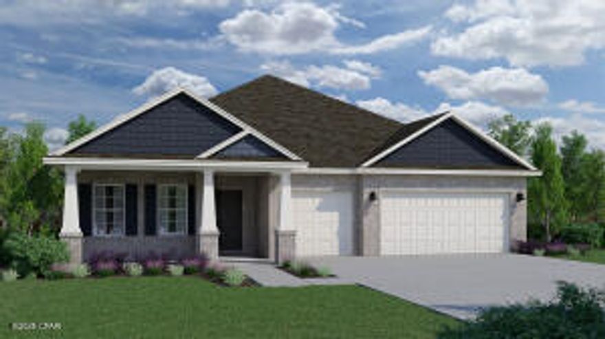 Navarre Model, entering the home you will notice your formal living room or optional 5th bedroom off the foyer. As you continue in there is the first appearance of a guest hall that is accompanied by your third bath and your fourth spare bedroom in its on living quarters for ultimate privacy. The formal dining, great room, kitchen with breakfast combo is all an open concept area that is perfect for those nice dinners or spacious enough for everyone to spread out. This is where you are also seeing your gracious sized outdoor living space. Your owner's suite is off the great room in the back corner of the house for privacy. Your ensuite owners bathroom has an oversized closet for all of your clothing needs and also a linen closet as well. Large 3 car garage!