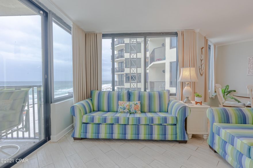 Gorgeous Sunbird condo with Gulf Views and Patio Access from the bedroom. Tile floors throughout, stainless steel appliances in kitchen, honey colored raised panel cabinets, granite counters. Bathroom has all tiled walk in shower and quartz vanity top. Gated condo development walkable to Pineapple Willies. Currently on vacation rental program.  All furnishings convey.