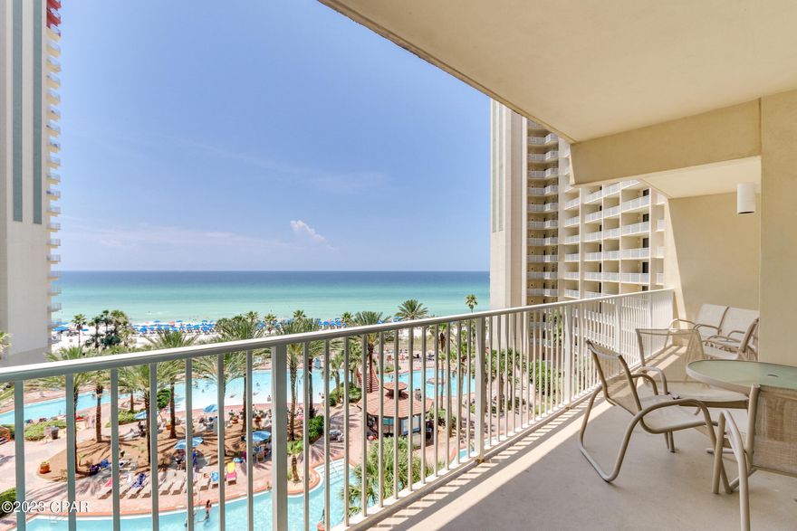 SELLER OFFERING OWNER FINANCING! This is the best condo on the market!  Rental projection for over $50,000.  GULF FRONT MASTER!  SPACIOUS BALCONY!  DEEDED PARKING SPOT - spot on 6th floor, premium spot and so close to your unit!   This awesome condo has updates from owners such as stainless stove, refrigerator and microwave, bar stools, 3 mounted tvs, master sink converted to double vanity, owner closet added to master bedroom, bunk room door added and newer bunks (making bunk room a bedroom), poly resin furniture on balcony, and more.  Shores has awesome amenities such as the best gulf front lagoon pool in Panama City Beach, 2 tiki bars, hot tub, heated indoor pool, coffee shop, fitness center, and gated entryway with 24 hour security. Enjoy walkability to grocery, shops, restaurants and entertainment, including right next to Pineapple Willy's, Walmart, minigolf and more! This condo is a great rental - call today! Some items in unit different from photos.