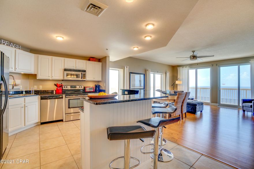 This turn-key interior corner unit is located in the highly desired Calypso Towers. This property has been a non-rental until October of 2020, has been well maintained, and is being sold fully furnished. This is the largest 2 bedroom floorplan within Calypso Towers and offers a large living/dining combination area with stunning views. The property also features a wrapping balcony which is unique to the interior corner condos at Calypso.



Updated flooring throughout the living room and both bedrooms, with tile in the kitchen and. bathrooms. The Gulf Front master bedroom features a large en-suite bathroom with a stall shower and tub. Calypso Towers is the closest condo development to Pier Park, the largest dining, shopping, and entertainment venue in Panama City Beach.