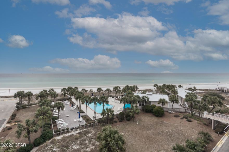 **Dunes of Panama** B Building 2BR/2BA with covered parking and storage.  This deluxe  2/2  almost 1200 sq. ft. Large Balcony overlooking Gulf and Pool view,. Bonus this condo also has a private balcony off of 2nd Bedroom. Well Maintained Condo that has been a non-rental. Beautifully tiled and furnished throughout.  New sliding glass doors and windows. Rental ready. with fully equipped Kitchen, Washer/Dryer, would be great for Primary Home, Second Home or Rental Investment. Dunes Of Panama you can enjoy beach, volleyball, tennis, exercise room, snack shack, grills, picnic area and three pools for your sunning pleasure. All dimensions are approx.