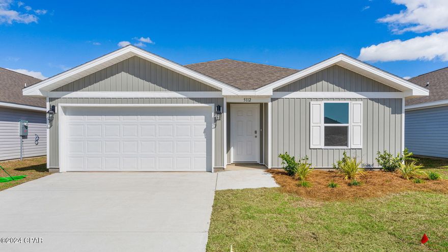 The Freeport floorplan is a 4-bedroom, 2-bath, 1387 square foot home. Featuring an open concept, the large kitchen island overlooks the dining room and living room allowing all to be together or doing individual tasks in each area. The primary areas of the home as well as the bathrooms and laundry have EVP flooring while the bedrooms offer plush carpeting. Additional features include stainless steel appliances in the kitchen, durable laminate countertops and white cabinetry. Titus Park is in Panama City, Florida and is only minutes away from Tyndall Airforce Base! This large-scale multi-phase community is located off Highway 390 at Highway 231, centrally located for an abundance of shopping, restaurants, and great schools! Beautiful white sands beaches are just a short drive from your doorstep. Access the bay for fun and fishing by use of the public boat ramp only three miles away.  There is a new Publix shopping center across the street from the community entrance.