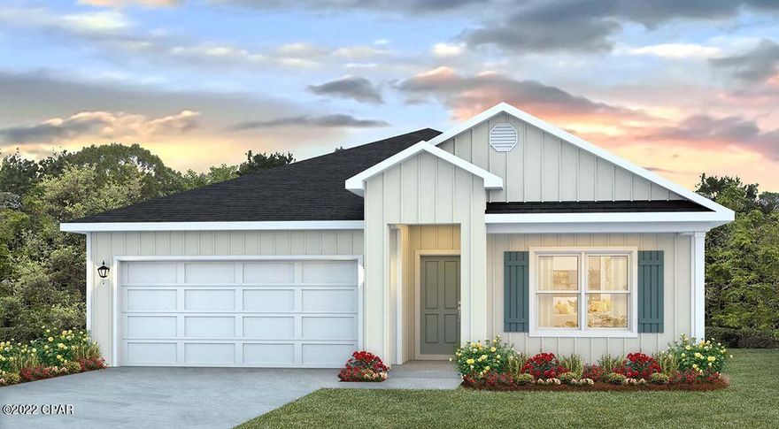 Liberty neighborhood is conveniently located in beautiful Panama City off of Star Avenue near 231.  Located just 25 minutes from Tyndall Airforce Base, 20 minutes to hospitals, and less than 15 minutes to shopping, restaurants, and grocery stores you will be amazed at the convenience once you enter the winding entrance to this beautiful sanctuary. Liberty, D.R. Horton's premier new lifestyle community, offers a 7,500 square foot community center with full gym, wellness rooms and much more.  Additionally, behind the community center is a water wonderland with resort style pool, splash pads, and an outdoor grilling kitchen with seating. Just when you thought it could not offer more, there are sidewalks, ponds, fountains, and conservation areas throughout this beautiful neighborhood full of nature. When you enter the Cali floorplan through the prairie door you will notice immediately the brightness of the entry hallway. This 4 bedroom 2 bath, 1830 square foot, home is an open floorplan with two bedrooms separated by a full bathroom at the front of the home and one bedroom across the entry hallway affording family and friends alike privacy when visiting. The large kitchen island overlooks the dining room and living room allowing all to be together or doing individual tasks in each area. The main areas of the home as well as the bathrooms and laundry have beautiful luxury vinyl plank while the bedrooms offer plush carpeting. The spacious primary bedroom leads to the large bathroom featuring a soaker tub, large shower, water closet, and a massive closet. This home is situated on beautiful lot backing to the conservation area and a gorgeous pond. This 4-sided brick home comes with the front, sides, and backyard sodded.