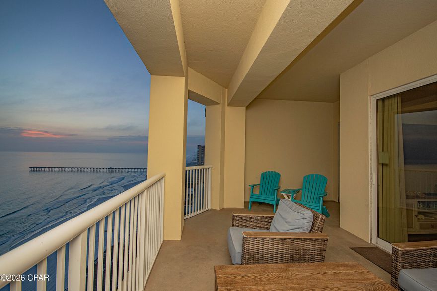 Wake up to the sound of waves and endless Gulf views from this stunning 20th-floor retreat at 11807 Front Beach Rd #2003 in Panama City Beach.
From the moment you step inside, the emerald water commands your attention. Floor-to-ceiling glass draws the horizon into your living space, filling the condo with natural light and the calming rhythm of the coast. Whether you're savoring your morning coffee on the private balcony or unwinding at sunset as the sky turns shades of pink and gold, every day here feels like a vacation. The open-concept living and dining area is designed for connection -- laughter over seafood dinners, movie nights after long beach days, and effortless entertaining with the Gulf as your backdrop. The spacious primary suite offers a peaceful escape, where you can drift to sleep with the shimmer of moonlight on the water just beyond your window. Located directly on the sugar-white sands, this residence offers immediate access to the beach -- no streets to cross, no hassle -- just toes in the sand within moments. Resort-style amenities elevate the experience, creating a lifestyle that blends relaxation and recreation seamlessly. Whether you're searching for a personal coastal sanctuary, a smart investment opportunity, or both, this is more than a condo -- it's a front-row seat to the Gulf, a place where memories are made, and where life slows down just enough for you to truly enjoy it.
Your beachfront story begins here.