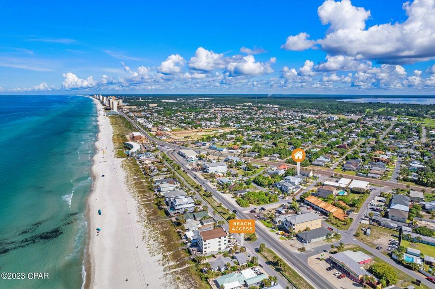 CURRENTLY UNDER CONTRACT, SELLER WILL CONSIDER BACKUP OFFERS Newly renovated 3 bedroom / 2 full baths / 2-car garage beach house with private backyard. Short-term rentals zoned (CH), 2-min walking distance from beach, fully furnished vacation rental beach house. This home features new roof, raised ceilings, open floor plan, fully landscaped yard, sprinkler system. Air-conditioned garage. New ceramic wood-like tile throughout. Fresh paint throughout. New vanities, designer lighting, built-in / wall mounted fireplace, breakfast bar. The back patio has been completely tiled and privacy fence surrounds the premises. Home has a two car garage and a separate laundry room. This is perfect primary home, vacation retreat, or investment property. Central PCB location, close to county pier, Pier Park.