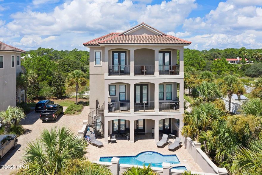 Gulf Views in Front + Coastal Dune Lake in Back = Pure 30A Perfection. As if this perfectly positioned 30A mediterranean beach home is not enough, this lot is so large you can add another home, pool, and mini golf course. Plans in hand and will convey! Forever uninterrupted Gulf views with county owned facilities across the street, and the serene beauty of a coastal dune lake in the backyard, this 6-bedroom, 6.5-bathroom masterpiece offers a one-of-a-kind blend of natural luxury and architectural elegance. With over $120K already booked for 2025, this home is both an exceptional income generator and a peaceful personal retreat with a huge value add opportunity! More...