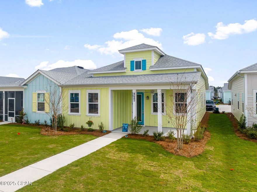 'CURRENTLY UNDER CONTRACT, SELLER WILL CONSIDER BACKUP OFFERS' Beautiful brand-new Hula model cottage in phase 6bc being offered furnished (with exception of master/primary bedroom). This cottage model is one of the largest floor plans and sits on a premium, large, green space lot with serene pond views. This open concept home offers many upgrades including 8 ft doors, custom lighting and ceiling fans throughout, laminate floors (Revwood by Mohawk) and tile in the laundry and baths. The kitchen is a cook's dream with gas range, large island, quartz counter tops and 42'' upgraded soft close cabinets. The primary bedroom with large walk-in closet and ensuite bath with tile shower and double vanities, guest bedroom adjacent to the second bath and a spacious den/office space. Epoxy type floor in garage and home is equipped with hurricane shutters. No detail was spared in this perfect cottage home located in Latitude Margaritaville Watersound in Panama City Beach a much sought after 55+community and only 7 miles from the white sandy beach.

The amenities at Latitude Margaritaville Watersound offer a 2-story restaurant and bar and a resort style pool overlooking the intercoastal waterway. A state-of-the-art fitness center with indoor lap pool and spa, fitness classes, water aerobics and more. Pickle ball and tennis courts, bandshell with a dance floor with live music every Friday and Saturday nights/ activities offered year-round! Kayak launch, corn hole and yard games also available. Additional amenities will be opening soon with an indoor theater, pet grooming and woodworking and pottery space. A future marina and commercial area with grocery, shopping and dining  are planned. 

Home includes a 1-year Master Care warranty and a builder 2/10 structural warranty. All lawn care is maintained by the HOA, exterior paint and roof replacement on a maintenance schedule also done by the HOA makes for easy carefree living! Come live in paradise today!!