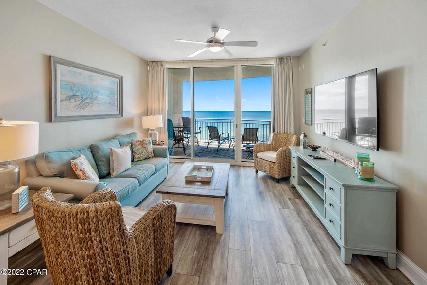 GORGEOUS 3rd Floor unit with Gulf Front Master Bedroom with master balcony access! The 3rd Floor is the most desirable in the prestigious Aqua Resort because you can cross directly to your unit from the 3rd floor covered parking deck walkover and there are private dedicated elevators for the first 3 floors so there's never a wait for an elevator! This unit has been completely renovated with gorgeous furnishings and décor. Brand new appliances, furniture, flooring, TVs, and artwork that all convey. Rental income for this unit in 2021 was $63K with owners using the unit regularly. In 2020, the unit produced $52K even with the shut down and personal owner use! This unit is self-managed with 3 months+ rentals on the books to convey! This unit has a bunkroom that has been converted into a an extra bedroom with two twin beds.  Aqua has been recognized by an architectural committee as ''Best On The Beach''. This resort has unsurpassed amenities that include: Indoor/Outdoor pool, aromatherapy steam room, fitness center, supervised kid's club during peak vacation seasons, poolside party, meeting and media room, an event center and more. The building has been renovated recently and the HOA is in excellent financial condition. There are also plans for a coffee shop and tiki bar in the pool area. Aqua remains one of the most popular, upscale condo projects near Pier Park which is close enough for a stroll to the pier, dining, entertainment, and shopping. Exterior insurance included in HOA dues. Sizes and information deemed reliable please verify if important.