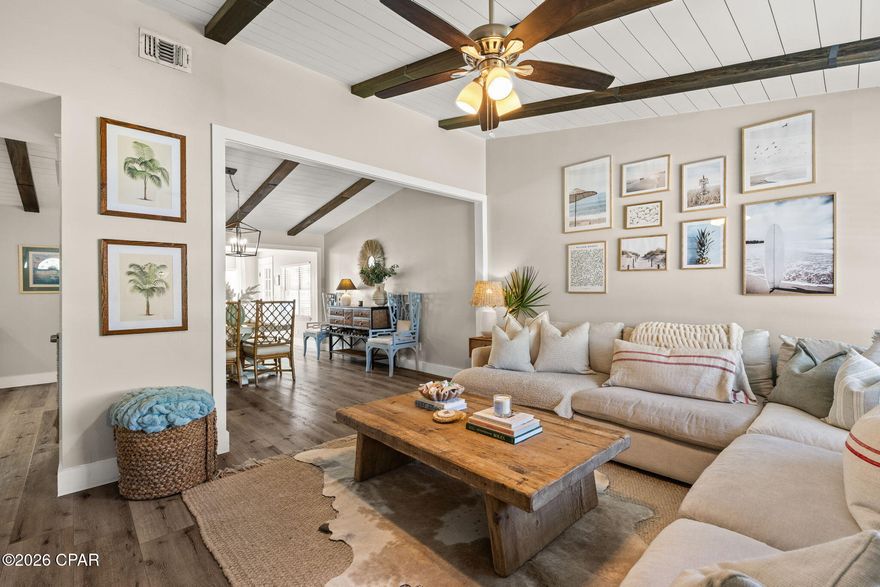 Welcome to 120 Heather Drive, a coastal beach retreat located in Panama City Beach! This charming 3-bedroom, 2-bath Florida cottage blends coastal character with modern updates, offering a warm and inviting space to call home or enjoy as a vacation getaway. Step inside to find an updated kitchen featuring stylish finishes, and plenty of room for entertaining in the open living & dining spaces. The home's cozy yet functional layout flows beautifully into a light-filled sunroom--perfect for morning coffee, relaxing with a book, or hosting guests year-round.
The possibilities are endless for the expansive backyard complete with a sparkling lined in ground pool and deck with plenty of space for outdoor living, gatherings, or simply soaking up the Florida sunshine. A spacious 2-car garage adds convenience and extra storage. Ideally located just minutes from the popular local attractions, shopping, dining of Pier Park and a quick drive to multiple public beach accesses, this home blends coastal living with comfort and convenience.