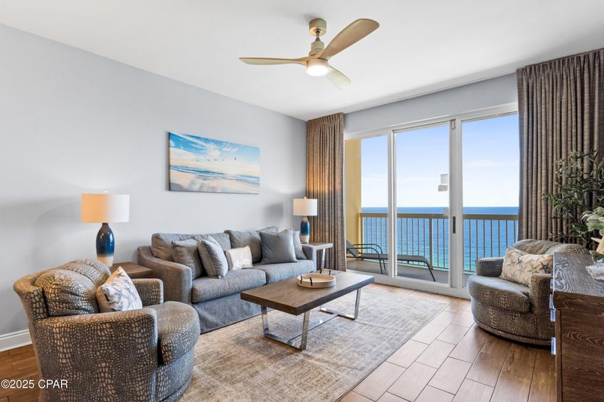 PRICE IMPROVEMENT!!! Exceptional GULF FRONT water views! Soothing coastal beach colors and decor, new furnishings, new stainless appliances/granite, tile backsplash, breakfast bar, 10 ft ceilings, full length balcony with glass doors, two large bedrooms with an additional third bedroom/bunk room! Sold fully furnished, this spacious favorite West building unit is located in one of the most desirable locations in PCB...located beach front but also close proximity to Pier Park's numerous restaurants, the newly opened Top Golf, Pirate's Voyage Dinner Theatre & exceptional shopping! Make this your permanent residence or ideal investment property! Projected rental income for this unit with the onsite management company is upward of 70K per year! Onsite Calypso amenities include a private beach with full beach service, state-of-the-art fitness room, tiki bar, two pools, hot tub, covered parking and speedy elevators...all with breathtaking sunsets!