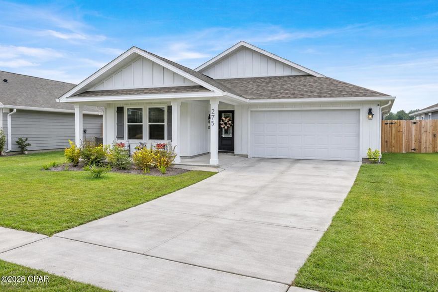 This beautifully maintained home stands apart from the typical new builds in the neighborhood thanks to its full Hardie Board exterior, a premium upgrade that adds exceptional durability and long-term peace of mind.

Inside, the home features a series of thoughtful upgrades designed to enhance both style and convenience. A recirculating heat pump provides near-instant hot water, while the kitchen includes a filtered water spout and a built-in hidden trash system. The sellers also upgraded the door knobs, kitchen hardware, and sinks to create a more polished, elevated feel throughout the home.

Smart-home features include smart switches, a smart garage door, Nest cameras, an Aqara smart lock and video doorbell (Apple Home compatible), and a WiFi-controlled, four-zone irrigation system. The home also includes custom closet built-ins and organizers, adding function and storage to multiple rooms. Luxury vinyl plank flooring was added in the primary suite for both style and durability.

Additional exterior highlights include Govee roofline lighting, gutters, and a termite bait system for added protection. The fully fenced backyard is ready for weekend enjoyment and features a playground with plenty of space to personalize.

Located in the highly desirable Park Place community, residents enjoy sidewalk-lined streets, a neighborhood pool, playground, and BBQ area, creating a warm and family-friendly environment. Conveniently situated near shopping, schools, parks, and Tyndall AFB, this upgraded home combines comfort, efficiency, and community living in an ideal location.

Get a 5.99% interest rate with preferred lender.