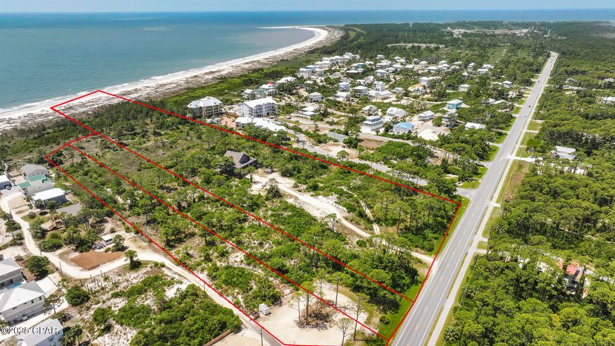 Developer's Dream on Cape San Blas! Over 10 acres of pristine Gulf-front land offers an unmatched opportunity to create a luxury multi-home development, boutique resort, or private beachfront estate. With direct access to the sugar-white sands and emerald waters of the Gulf of America & a pedestrian easement to St Joe Bay, this rare parcel combines natural beauty with investment potential. The Gulf front spans 575 ft of direct Gulf access. There is a 4,000 square foot home that is ready to be moved to a choice location on the grounds. Towering pines and native vegetation offer privacy and serenity, while sweeping Gulf & Bay views and gentle sea breezes deliver the ultimate coastal experience. Engineering is complete with 11 gulf fronts ,4 bayfronts, and 9 1st tier/gulf view and interior lots. Just minutes from Port St. Joe's marina, dining, and boutique shopping. This property is perfectly positioned for both lifestyle and leisure. The property is also located on the 10 mile bike trail. Whether you're an investor or a visionary ready to build a dream estate, this is a rare chance to own on Florida's Forgotten Coast. Opportunities like this are few and far between--secure your slice of beachfront paradise and start building your vision today. Call now for your private tour and live the beach life!