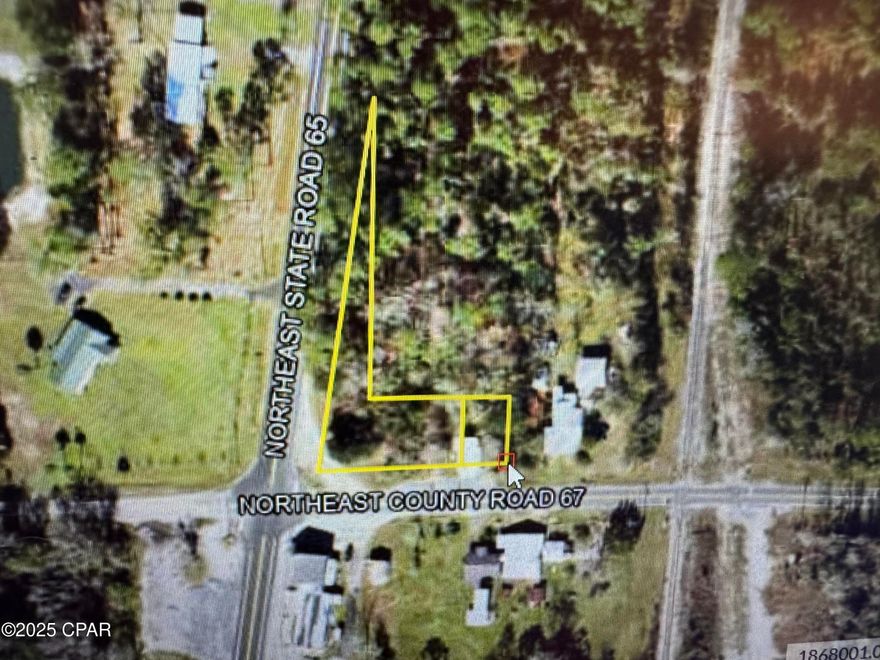 Commercial or Residential use.   This CORNER LOT located on the corner of Hwy 67 and State Road 65 offers business potential. The property has over 350' of highway frontage on SR 65 and approximately 200 ' of road frontage on CR 67.   With beach traffic in the summer and hunters flocking to the Apalachicola Forest during various hunting seasons, there is heavier traffic than most locations in the area.   There are two different parcels totaling .9 acres plus or minus.   The old post office building is located on 001 parcel and is considered of no value.  There is septic, water and power.  Owner can not guarantee the condition of the septic tank.