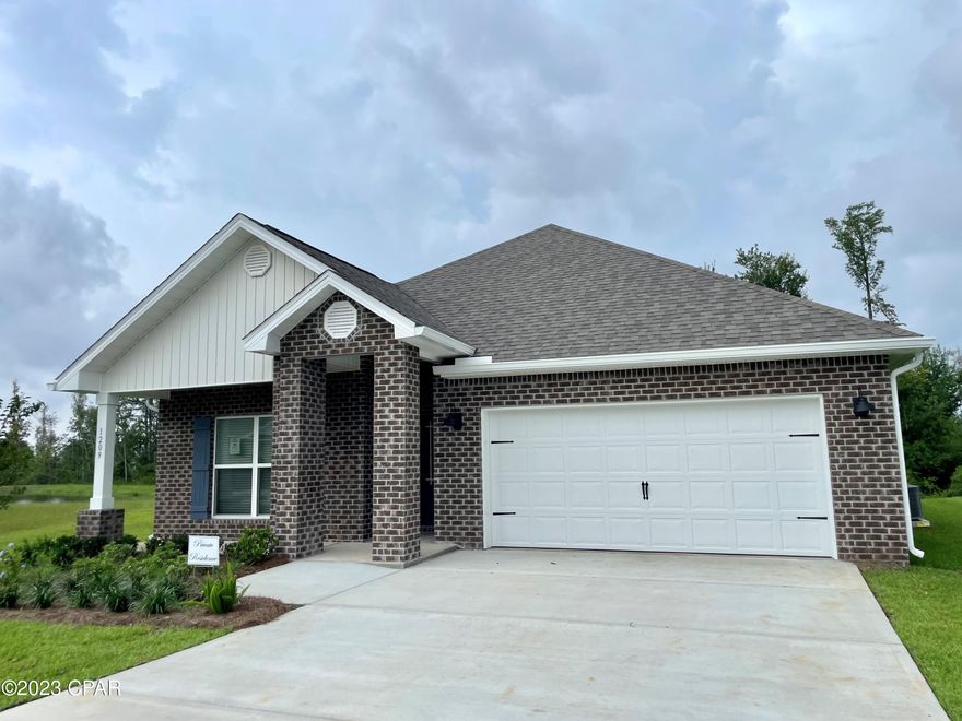 Andrews Park is centrally located off 389 in the very desirable area off Lynn Haven. Our Rhett floorplan is all brick, 4-bedroom 2-bath, it is an open concept floor plan, with a boasting 1,835 sq.ft. The Rhett floorplan has upgraded finishes throughout. You will find 9-foot ceilings with 10-foot trays and beautiful crown molding. The Rhett also has LVP flooring, granite countertops, a large kitchen island with cabinetry on both sides underneath and brushed nickel hardware. This floorplan has energy efficient windows to allow lots of beautiful natural light. The primary bathroom has a beautiful garden tub, perfect for relaxing, and a spacious walk in shower with a glass enclosure. All of these homes come with Deako lighting and Safe Haven smart home systems. Andrews Park homes feature irrigation systems with reclaimed water to help minimize your water expenses. All homes come with a landscaping and sod package as well as gutters.