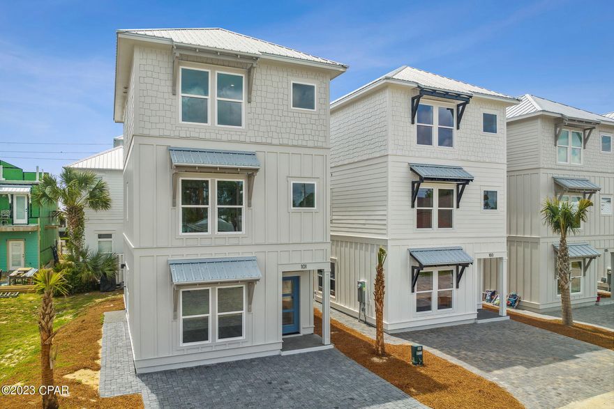 Imagine relaxing in the three story beach house located steps from the World's Most Beautiful Beach.  Talk about location!   It doesn't get any belter than this.  Perfect for personal use with family and friends or is a great investment.  This four bedroom, four bath home features numerous upgrades such as custom kitchen cabinets, quart countertops, tile backsplash, upgraded light package, tile baths, and paver driveways.  Located on the west end of Panama City Beach, convenient to restaurants, Pier Park, and literally just steps from the beach.   New construction completed so call today for your private tour.