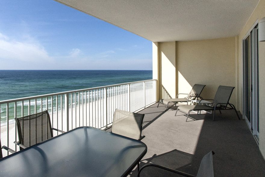 Ocean Reef #902 is a beautiful condo. The balcony is HUGE. There are not many balconies in PCB as large this one. After all, isn't that why you come to the beach, to be able to look at the Gulf of Mexico and the white sand against the backdrop of the blue and emerald water. It has every upgrade that was possible at Ocean Reef when purchased. It has large tile floors from the front door to the balcony. Carpet is in both bedrooms. It has stainless steel appliances. It has a tile backsplash as well as tile under the breakfast bar. It has a full washer and dryer. The condo is furnished very well, no ''cheap condo'' furniture here. The bedding is top of the line with pillow top bedding in the master. All TVS are flat screen with a large screen in family room. Ocean Reef has a stable well run HO