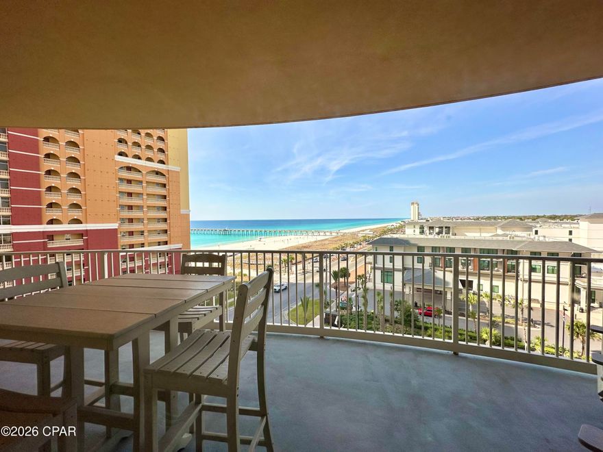 PRICE DROP! Don't miss out! Beautifully appointed 3-bedroom, 2-bath condo located in Calypso Tower 3, the closest tower to Pier Park. This spacious unit features luxury vinyl plank flooring throughout, an open-concept living area filled with natural light, and a modern kitchen with quartz countertops, stainless steel appliances, and ample storage. The primary suite offers Gulf views and an en-suite bathroom with an oversized walk-in shower. Two additional guest bedrooms provide flexibility for family, guests, or rental use. Enjoy unbeatable proximity to the beach with quick pedestrian bridge access to the Gulf of Mexico, along with easy walkability to Pier Park's shopping, dining, and entertainment. Resort-style amenities include a large pool, hot tub, fitness center, and well-maintained common areas. Ideal for full-time living, a second home, or a strong short-term rental investment in one of Panama City Beach's most desirable locations.