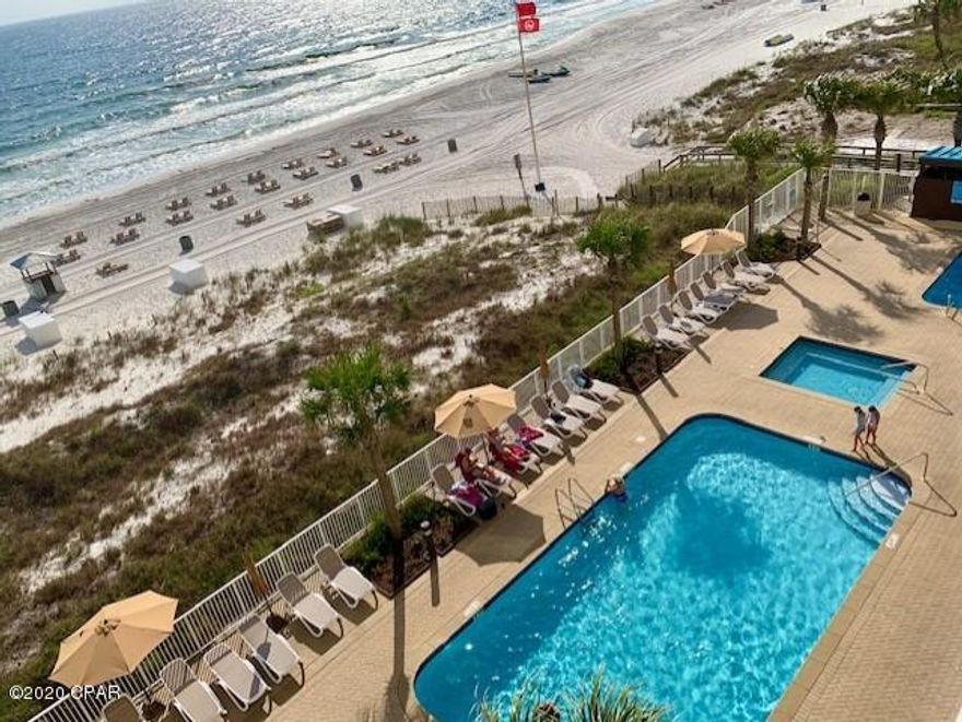 CURRENTLY UNDER CONTRACT, SELLER ACCEPTING BACKUP OFFERS. Looking for a gorgeous condo w/ a rare GULF FRONT MASTER and a HUGE BALCONY??? You have found it! This 2BR/2Ba condo is located on the desirable 5th floor and has an XL bowed balcony providing spectacular views of the Gulf of Mexico in every direction. The unit has been tastefully decorated, has fresh interior paint, new vinyl plank flooring, and is fully furnished and ready for you to enjoy as a full-time home, vacation home, or income-producing rental property. Renters love the lower floor and the complex is within walking distance to shops and restaurants. Ocean Villa is one of the premier low-density condo complexes in Panama City Beach and features 2 large pools, a hot tub, a sauna, a steam room, a gym, a covered pavilion & grill area plus a dog park for owners. Call today for more information or to schedule your private tour!