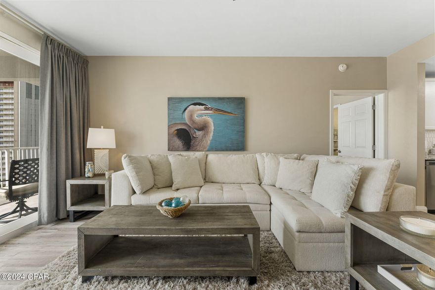 CURRENTLY UNDER CONTRACT, SELLER WILL CONSIDER BACKUP OFFERS
CREME DE LA CREME! YOU DO NOT WANT TO MISS THIS UNIT! Everything is this unit has been totally up graded. Gulf view on the 9th floor. Elite atmosphere. Was not rented. Two new king size beds. Master bed is an adjustable contoured frame that customizes your position. New flooring throughout. New washer/dryer, New Stain Steel appliances, New cabinets, New lightening, New faucets throughout. New back splash. Both bathrooms have been remodeled with granite walls with
 ''a-list ''showerheads. Beautiful furniture. Panorama TV. 
More amenities with 5 pools, 2 hot tubs, pickle ball court, fitness center and onsite restaurants. Nightly water show. Walking distance to Walmart and Pineapple Willy's. Several beach accesses. Putting green off 3rd floor. Sunshine grill bar at large ground floor pool.