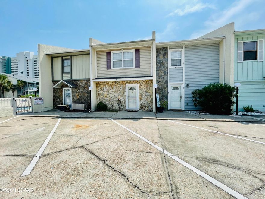 Summer Place Townhomes are located on Thomas Drive in the quiet East End of the Beach.  One mile west of St. Andrews State Park. No elevators.  This 2 bdrm 2bth comes fully furnished including washer and dryer. Home also features both bathrooms remodeled with ceramic tile. Just a short few steps out your front door to the heated pool. Less than a 3 minute walk to the white sandy beaches of the Gulf of Mexico! This exceptional townhome also allows short term rentals. Estimated rental income of $30k+ yearly.