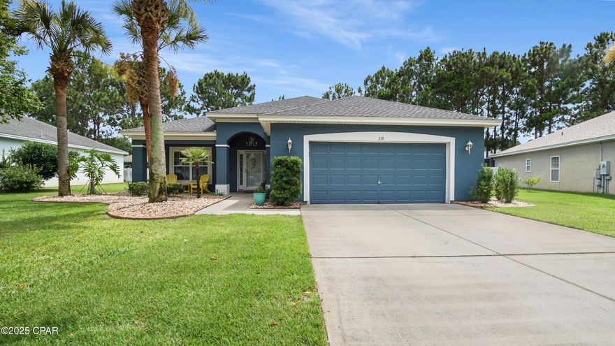 OPEN HOUSE THIS SUNDAY!   
Priced to sell, this is your opportunity to own a home with one of the most popular floor plans, in one of the most desireable communities in PCB, Palmetto Trace. This beautiful home is located right across the street from one of the communities two pools. Newly painted in 2023, new roof & HVAC in 2019 & a new water heater in 2020. This home is immaculately kept. Open floor plan with trayed ceilings in the living area, with a fully screened in back patio overlooking the beautifully landscaped backyard. Great sitting area in the front of the home to enjoy your morning coffee.  New 10 x12 Outdoor Tuff Shed installed in 2023. TV's and brackets in office, primary bedroom, garage & back deck all convey!  Palmetto Trace is conveniently located just north of Pier Park and adjacent to Frank Brown Park. Room measurements are estimates, feel free to measure if need be.