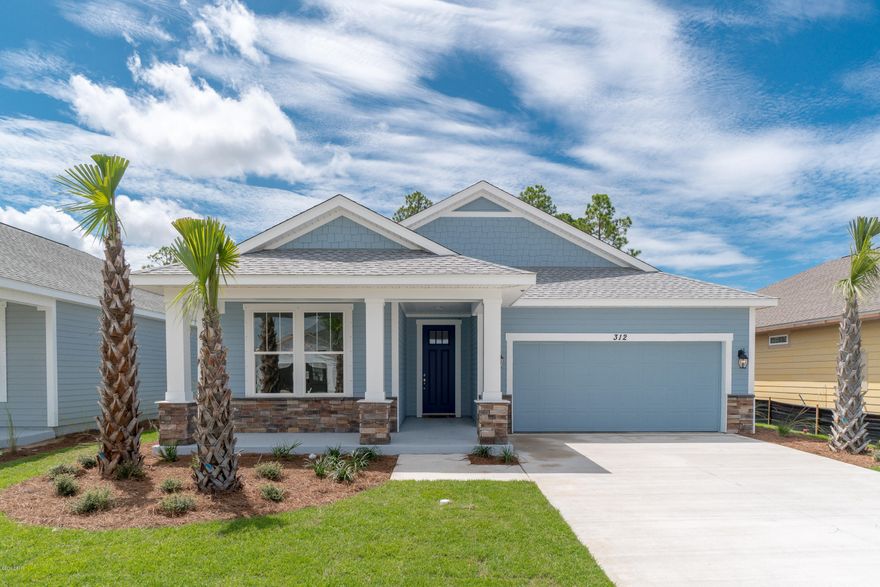 Move In Ready!  This bewitching beauty can be yours in time to decorate for Halloween.  All 1643 sq. ft. of eye pleasing decor in modern grays, stainless steel appliances including gas stove, built-in microwave and dishwasher as well as the enticing stone floor walk-in shower can be your TREAT!  Luxury vinyl plank in the main areas as well as the master bedroom makes cleaning as easy as twitching your nose.  Plan your apple bobbing party on the expansive covered patio that overlooks the conservation area for added privacy.  And don't forget the sparking quartz counter tops.  They are simply magical.  This Trigger plan is truly as SWEET as a jack o lantern full of candy.  There is no place like a Samuel Taylor Home! Excellent opportunity to be in the hottest community on the Beach. WALK TO SCHOOL! Top rated Breakfast Point Academy next to the entrance of this lovely master planned community. LOCATION! Groceries, dining and shopping all within a golf cart drive & only 5 miles from Pier Park. Samuel Taylor homes are truly one of the best constructed homes in Bay County. We build our homes with 2x6 exterior studs vs other builders using 2x4's. Not only is it a stronger home, but this also allows us to put R-19 in the walls instead of R-13.  We also use R-38 in our ceilings vs R-30 like most builders. We insulate most of the interior walls to make a very quiet home. SS appliance package is standard along with brushed nickel faucets, security system, 8 ft. doors throughout, granite counters in kitchen and baths, raised vanities with under mounted porcelain sinks, oversized tiles, upgraded carpet with 8 lb. padding and much more.