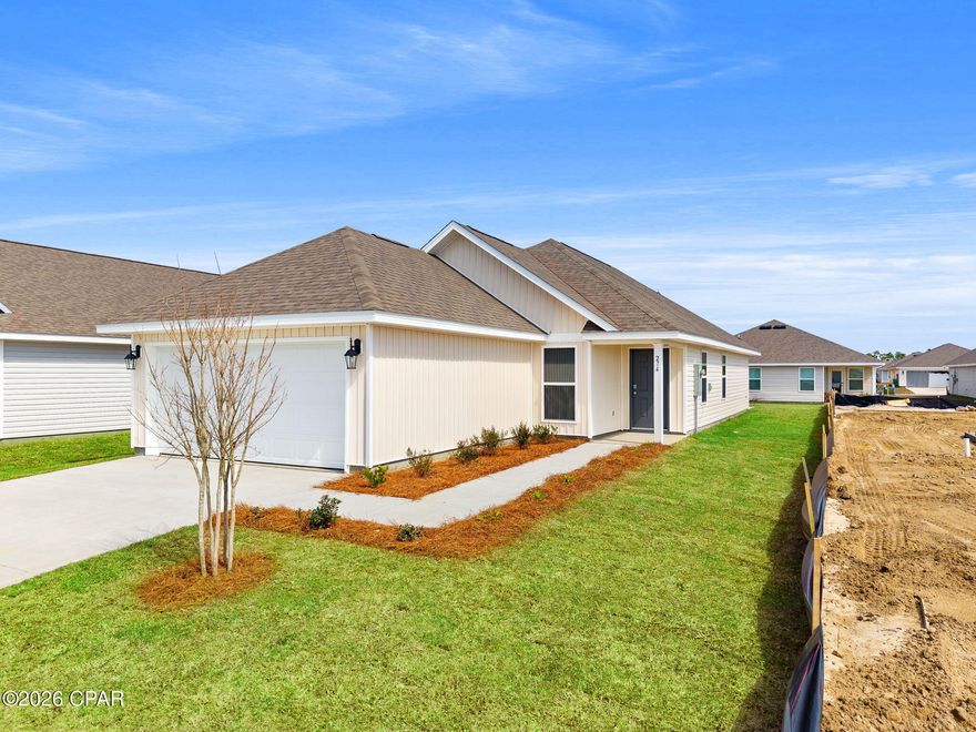 The Celeste floor plan is a 3-bedroom, 2 bathroom, 1,427 square feet open concept home. As you enter, you will notice the living room as the focal point of the home as it opens to the kitchen, hallway, and primary bedroom.

The main areas are made with beautiful EVP flooring and carpet in the bedrooms. The kitchen has quartz countertops and shiny stainless-steel appliances including a stove, microwave, and dishwasher. The bathroom also has quartz countertops and EVP flooring, and the primary bathroom features a double vanity while the guest bathroom features a single vanity. Like all homes in Park Place, the Celeste includes a Home is Connected smart home technology package which allows you to control your home with your smart device while near or away.

On the outside you will see durable vinyl siding and the spacious 2 car garage. Each home has dimensional shingles with a 30-year warranty. Each yard is fully sodded and has plenty of room to enjoy activities with your family or friends. Our Park Place community features underground utilities making it less susceptible to damage from severe weather leading to fewer outages and more reliable service. Residents of Park Place can enjoy exclusive access an amenity center complete with a pool and playground for all to enjoy.

Whatever home you're looking for, you will find one at Park Place. Stop by the model home or schedule a tour online today!