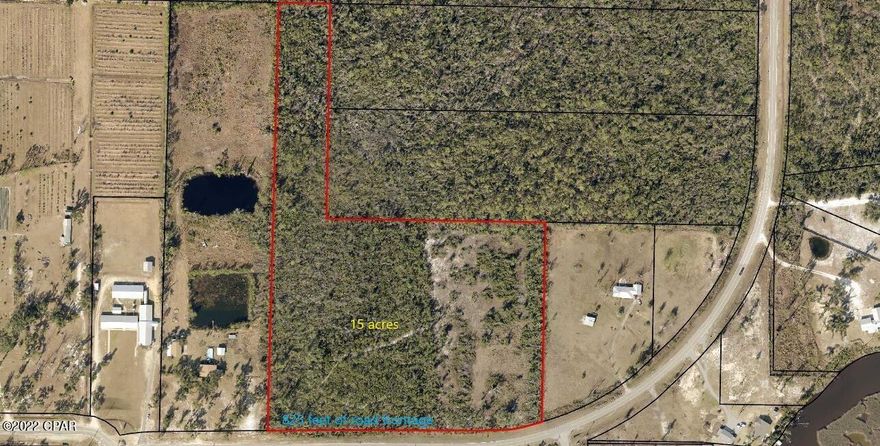15-acre parcel located on Hwy 2297.  Close to Tyndall AFB, shopping, and restaurants. This parcel is irregular-shaped. It has 825 ft of road frontage, and one side is 600 ft deep. The elevations are 13 to 17 ft. Hwy 2297 has a road count of 1200 cars per day and is zoned R-1. This property would make a great homestead, small ranch, and good tax exception. Also, be a perfect place for recreational parking. The location provides many possibilities and opportunities.  Grab yours today.