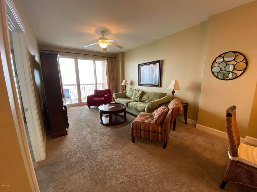 Prime location and a great floor plan with 2 bedrooms and a large bunk room. Master bedroom and living room allow for access tot the balcony and overlook the Gulf. The master bathroom has a separate tube and shower with the master bedroom overlooking the Gulf. Kitchen features granite counter tops with three bar stools. Tile floor down the hallway and kitchen area. Carpet in the living room and bedrooms. This is a great rental unit and sleeps 8. Great for someone looking for a vacation rental that will rent well.