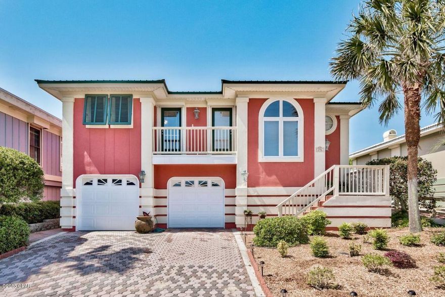 Motivated Seller!  Beautiful Gulf front 2800 sq ft home is in the gated Beach community of Sand Cliffs. SD has 1300 running feet of beach on one of highest points on coast. Extremely well maintained home's second level open concept living area plan has beach and water views. First level has oversized 2 car garage and 850 foot Bonus Room with Central air/heat/water source suitable for office/wine cellar/extra bedrooms/workshop. Upgrades include Thermador Gas Cooktop/Double Oven and Dishwasher,LG Fridg and Microwave, Kitchen Aid Icemaker, 2 Hot Water Heaters, Alarm and Vacuum Systems, Electric Hurricane Shutters on Gulf side windows. This home is in normal working condition!