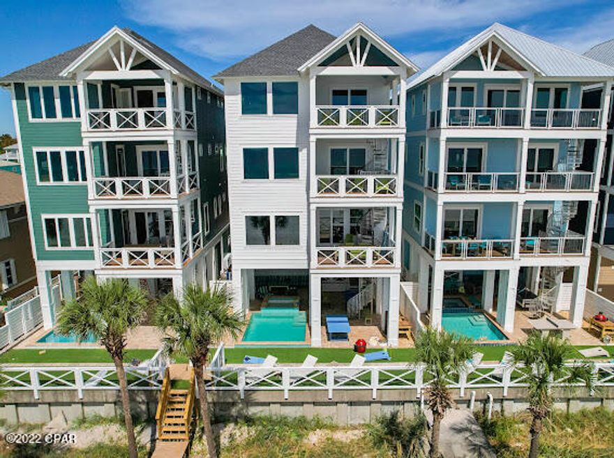High-end quality at its finest. Construction completed. You are going to love this new beachfront home from Holiday Beach Development. This 8 bedroom, 8 bathroom palace will have it all. 1st floor you'll have the ground floor elevator entrance, a recreational room that opens up to an outside area with a pool/spa and wet bar right on the beach. A big beautiful kitchen, dining and living room on 2nd floor that will open up to a front deck looking out over the Gulf of Mexico. The 3rd and 4th floors will have the bedrooms with multiple king sized suites. The top 4th floor features a bunk loft for the kids, two king sized bedrooms including the beachfront corner master bedroom and deck that will give you best view for those incredible evening sunsets