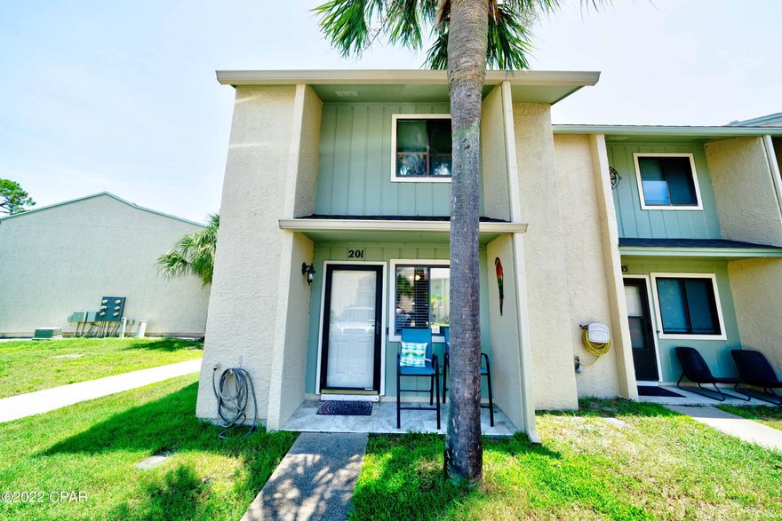 CURRENTLY UNDER CONTRACT, SELLER ACCEPTING BACKUP OFFERS - Gorgeous, well maintained and updated unit that comes with a GOLF CART! This property has been loved by the owners and it shows! It is not on a rental program but would rent easily!! New floors throughout, new water heater, new HVAC, new bedroom furniture (king in the owners suite and queen in the guest bed) plus a queen sleeper sofa.  Fresh paint inside and out! Still within walking distance to the beach.  The complex has 11 swimming pools, 5 heated pools, 4 tennis courts, shuffle board and miniature golf!! Lots to do and around this gated community!  Panama City Beach is home to  the most beautiful beaches and sunsets around!