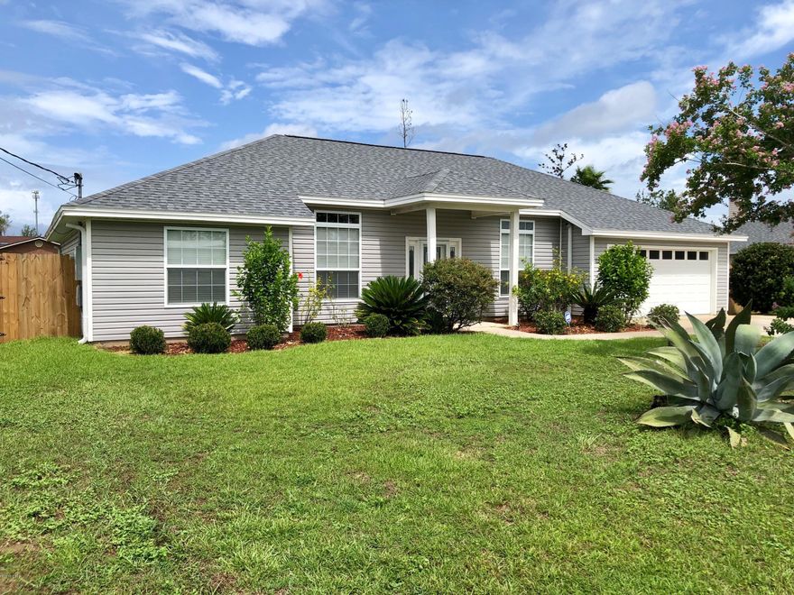 Beautiful home located in Lynn Haven, walking distance to Cain Griffin Park which offers an amazing splash pad and playground for kids! Lawn care will be included in rent. The home has brand new blinds included and brand new appliances as well. All bedrooms have laminate flooring, tile throughout house, ceiling fans and plenty of closet space. Spacious living ares and large fenced in back yard w/ shed.