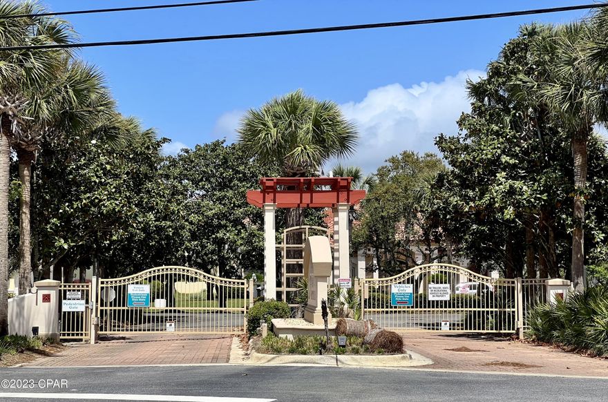 This vacant lot is in one of the nicest and most prestigious gated communities on Panama City Beach. Centrally located on Front Beach Drive it has its own private gated access to the beach. This lot has been cleared and filled and is ready to build. It is one of the largest lots in the neighborhood and an existing survey is available.This private, gated community features amenities that include a heated pool, tennis courts, and club house for owners only, and a second gulf front pool with restrooms and DEEDED BEACH ACCESS! These home sites rarely come on the market so call today! Yes, this is a golf cart friendly community