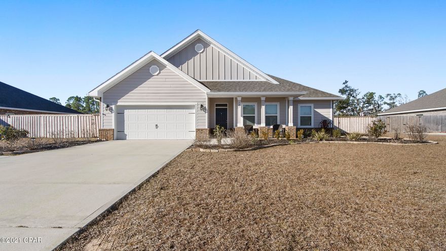 CURRENTLY UNDER CONTRACT, SELLER ACCEPTING BACKUP OFFERS Like new home in Fanning Bayou. This home is better than new & features many upgrades such as a drive way extension, back patio extension & beautiful tiled back splash in kitchen. As you walk in you'll love the barn wood vinyl flooring, open floor plan & large living room. The kitchen w/crisp white cabinetry, island, granite counter tops & spacious pantry overlooks living room & dining area. Main bedroom is enormous & features an ensuite bathroom fit for a king! Bathroom features a garden tub, walk-in shower, double vanities & huge walk-in closet. You'll appreciate the size of the other 3 bedrooms & closet space. Outside boasts an extra large fenced back yard & patio w/pergola. Community is only 22 miles to Tyndall AFB, 25 min to Pie