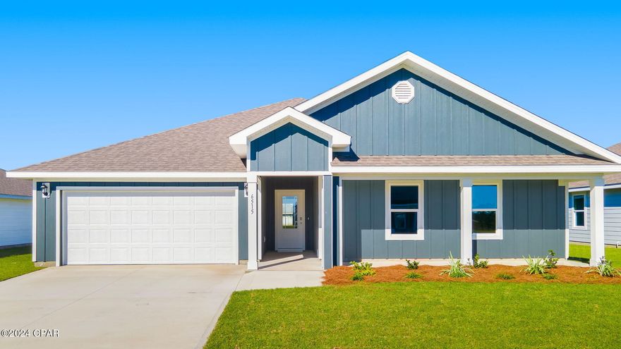 Experience the charm of modern living with a touch of community spirit at 6515 Lazar Lane in the heart of Panama City's thriving Liberty Phase IV neighborhood. This brand-new Denton single-family floorplan is meticulously designed to cater to the dynamic lifestyle of every homeowner.
Boasting an inviting 4-bedroom, 2-bathroom open floor plan layout with a spacious two-car garage. As you step through the front door, you're greeted by three well-appointed bedrooms flanking a shared full bathroom and a practical laundry room.

Continue into the heart of the home and be captivated by the generous living space that seamlessly integrates with a functional and open kitchen, featuring a central island perfect for casual dining or entertaining. The kitchen's white cabinetry, granite countertops, and standard stainless-steel appliances, including a smooth top stove, dishwasher, and microwave, underscore the blend of style and function. 

Retreat to the secluded primary suite, complete with an expansive bathroom showcasing a dual sink vanity, a sizable closet, and both a separate shower and soak tub. Extend your living outdoors onto the covered patio, accessible via the dining area, offering a serene space to unwind.

Additional highlights include durable LVP flooring in common and wet areas, plush carpeting in bedrooms, Smart Home Technology for modern-day ease, and robust Hardie siding paired with a landscaped front entry. Embrace peace of mind with the included one-year builder warranty and 10-year structural warranty.

Liberty is more than a neighborhood; it's a lifestyle, featuring walkable sidewalks, a 7,500 sq. ft. amenity center with a fitness center, meeting spaces, an outdoor grill and kitchen, and a recreational pool with a splash pad. Your dream home awaits at 6515 Lazar Lane - a testament to contemporary living harmoniously blended with community values. Home and community information, association fees (if any), included features, terms, availability and amenities, are subject to change at any time without notice or obligation. Drawings, pictures, photographs, videos, square footages, floor plans, elevations, features, colors and sizes are for illustration purposes only and will vary from the homes as built. Landscaping and furnishings may be decorator items not included in the purchase price and may not be available.