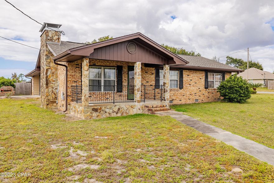 Take a look at this beautiful full brick home in the Callaway area and close to Tyndall A.F.B, restaurants and shopping.  The immaculate home has been well maintained and manicured.  All electrical and plumbing upgraded.  New roof in 2019.  Large family room with a natural fireplace.  Kitchen and bedrooms are all ample size.  Patio is fully screened in and carport attached to keep your vehicle out of the sun. You also have a separate room for your washer/drier and additional storage.   Large corner lot with brick barbecue pit.  This home is priced to sell and within your budget.