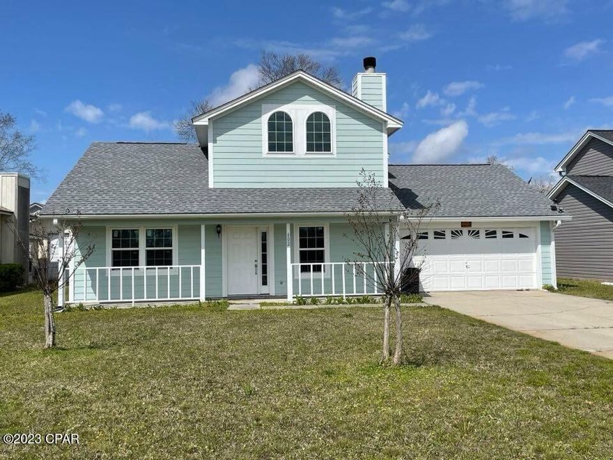 Nice2 story 3 bedroom 2 bath home in Lynn Haven. Convenient to shopping, schools. Master Bedroom and bath upstairs. non functional fireplace, large laundry room. 2 car garage. Small dog Ok with deposit $300. Fenced yard.