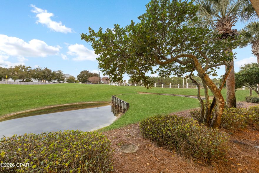 FIRST-FLOOR GOLF COURSE FRONTAGE | HOLE 3 FAIRWAY & GREEN VIEWS | TWO FULL BATHS | Edgewater Golf Villas Unit 2005 is a first-floor, ground-level residence within Edgewater Beach and Golf Resort in Panama City Beach, Florida, positioned directly along Hole 3 of the resort's golf course. This one-bedroom, two-full-bathroom condo offers clear views of the third fairway and green, visible from the living area, the bedroom, and the back porch. The ground-level layout provides immediate access to the outdoor space just beyond the back door, creating a seamless connection to the golf course landscape and the pond that borders Hole 3. New HVAC in 2020 and new water heater in 2023. Both the living room and the bedroom feature sliding glass doors oriented toward the fairway, allowing natural light and open sightlines across the course. One of Edgewater's eleven pools is located nearby, offering convenient access while the Golf Villas section maintains a quieter, more residential atmosphere within the larger resort. Owners and guests enjoy full access to the extensive amenities of Edgewater Beach and Golf Resort while benefiting from the more relaxed positioning of the Golf Villas. This residence combines golf course frontage, pond views, and resort access in one of the most established communities in Panama City Beach, Florida. Sold Fully Furnished. Edgewater Beach and Golf Resort Complex is pet friendly and offers several amenities including FREE GOLF at a Par-3 executive 9-hole golf course plus full pro shop and equipment rental available. 11-Pools (all seasonally heated with the exception of the main pool), 6 reflecting ponds, 4 whirlpool spas and a Polynesian-style lagoon pool, which offers an open free-form surface area and elaborate system of waterfalls and islands within the pool itself, sun decks, beach access, restaurant, room service, salon, spa services, poolside bar, tram rides available to the beach. Over 5 dining options including private Gulf-front dining at Ocean's Bar and Grill, Starbucks Coffee Shop, Pizza shop, Blender's frozen drinks and Edgie's Corner Market Ocean's Bar & Grill that also offers ice cream shop, kids club features special events, splash pad, activities calendar.
The 2026 HOA dues are $2,998.49/quarter which is 3.25% lower than 2025.
All Information is deemed to be reliable, but is not guaranteed, buyer to verify if important.